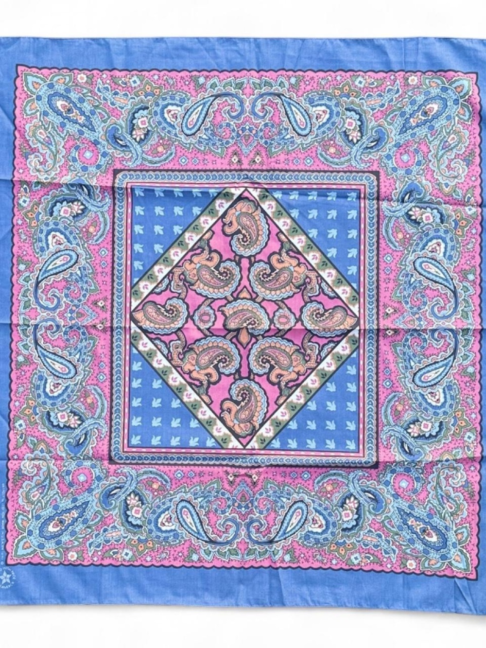 Vintage Paisley Square Scarf in Blue & Pink
